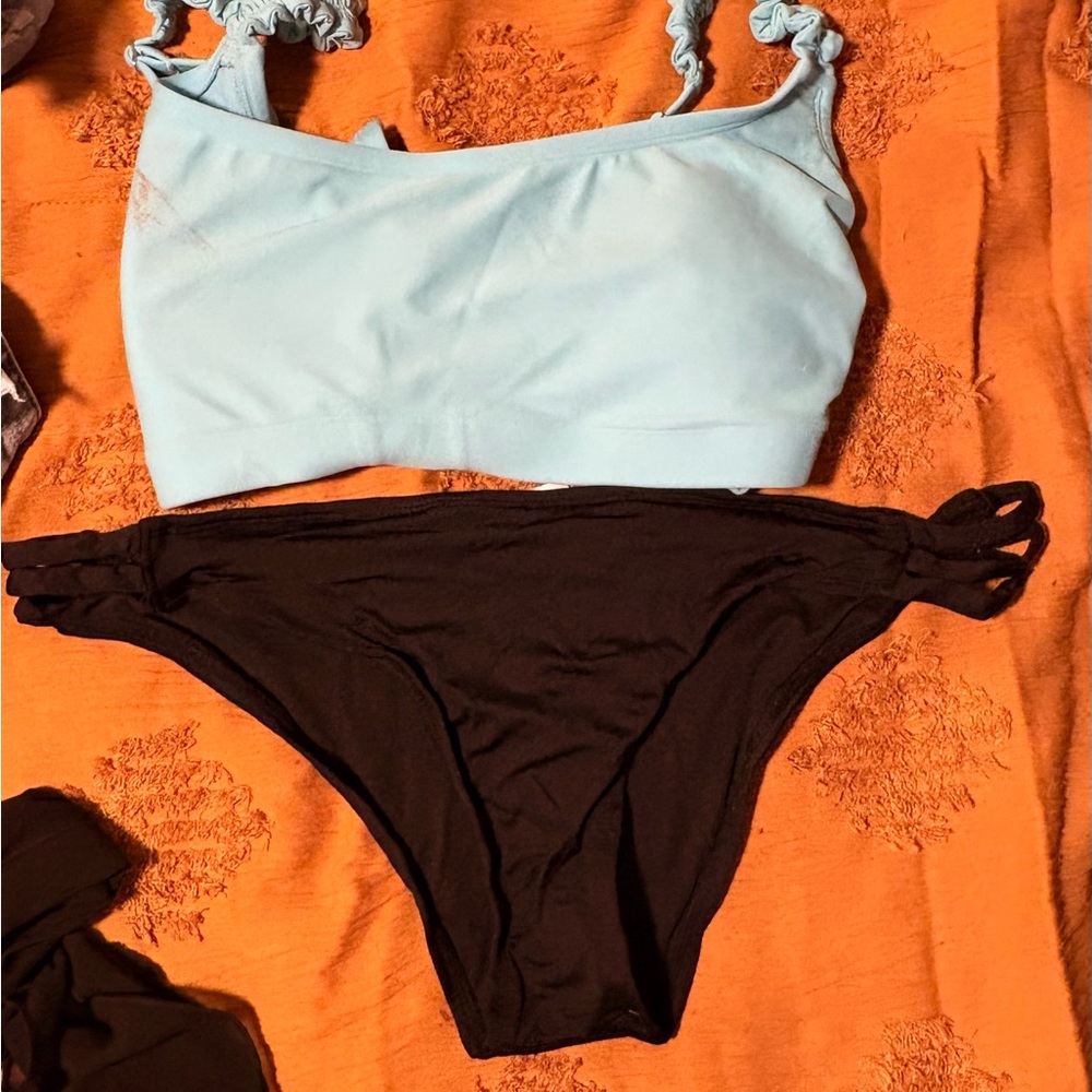 Light Blue and Black Bikini Set